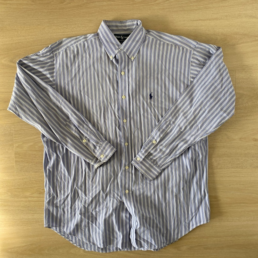 Men's Striped Blue Ralph Lauren Shirt Size L